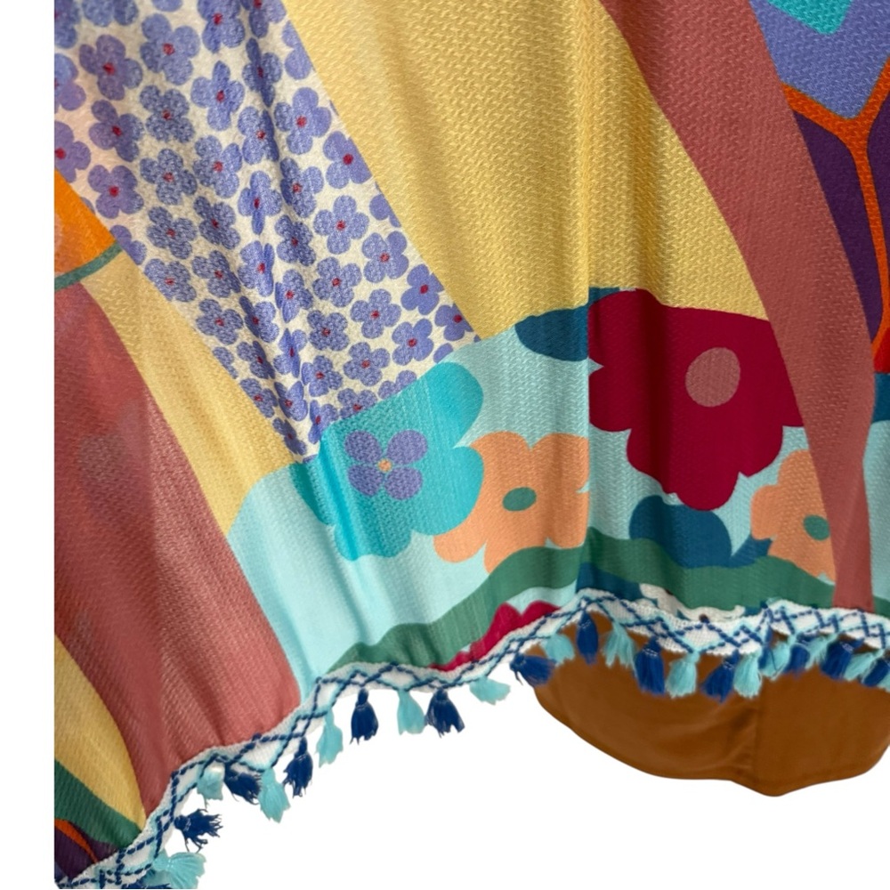 NWT kimono Ruana tassels exotic viscose soft flowy 60s psychedelic flower child - Picture 8 of 16